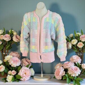 J.J. Browne Cardigan Sweater Vintage 80s Fuzzy Coastal Grandma Pastel